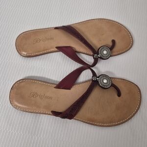 Brighton Onyx Red Leather Bedazzled Sandal sz 7.5